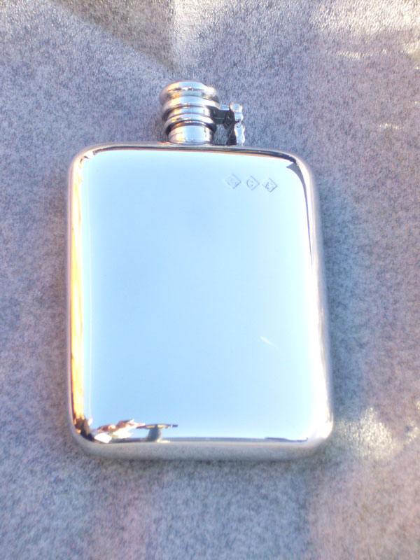 8oz Stamped Pewter Hip Flask with Captive Top (F056)