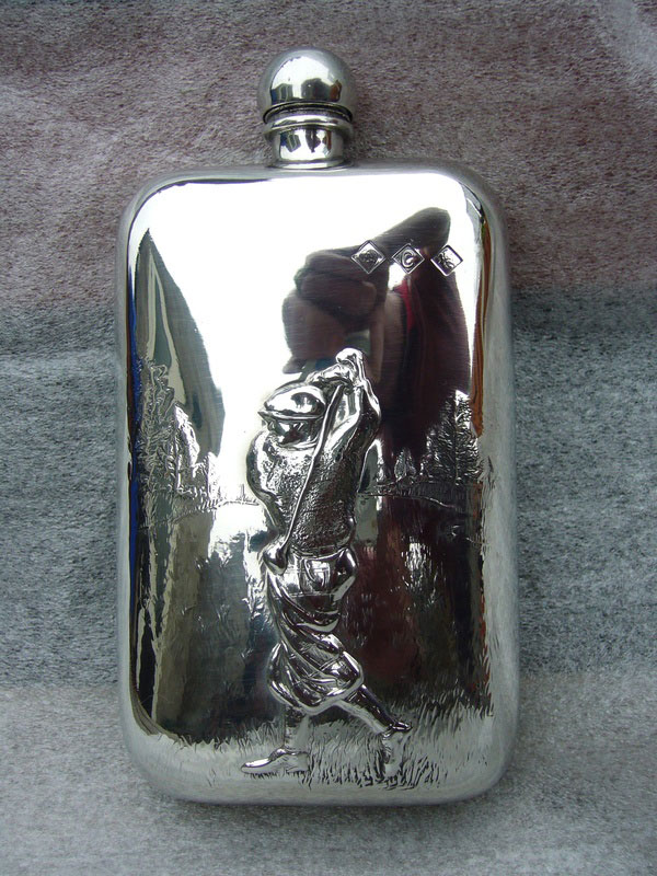 6oz Stamped Embossed Golfer Pewter Flask (F030) (image for) 6oz Stamped Embossed Golfer Pewter Flask (F030)
