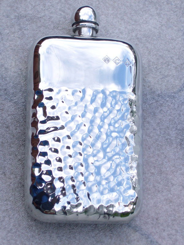 6oz Stamped Pewter Flask with Hammered and Plain Design (F048) (image for) 6oz Stamped Pewter Flask with Hammered and Plain Design (F048)