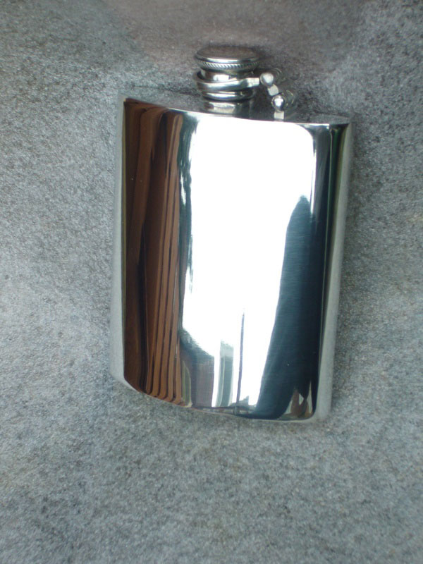 6oz Kidney Shaped Pewter Flask with Captive Top (F055)