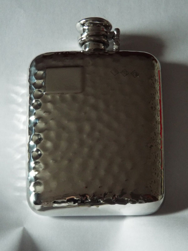 8oz Stamped Hammered Pewter Flask with Captive Top (F075)