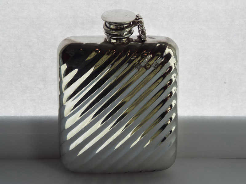 8oz Stamped Pewter Flask with Shadow Flute Design (F078)