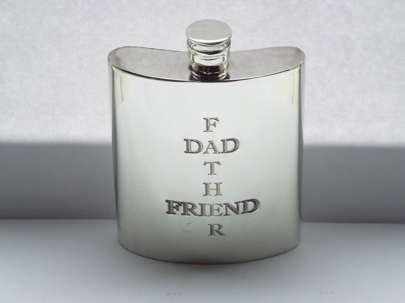 6oz Pewter Flask Engraved with "Father, Dad, Friend" (F080) (image for) 6oz Pewter Flask Engraved with "Father, Dad, Friend" (F080)
