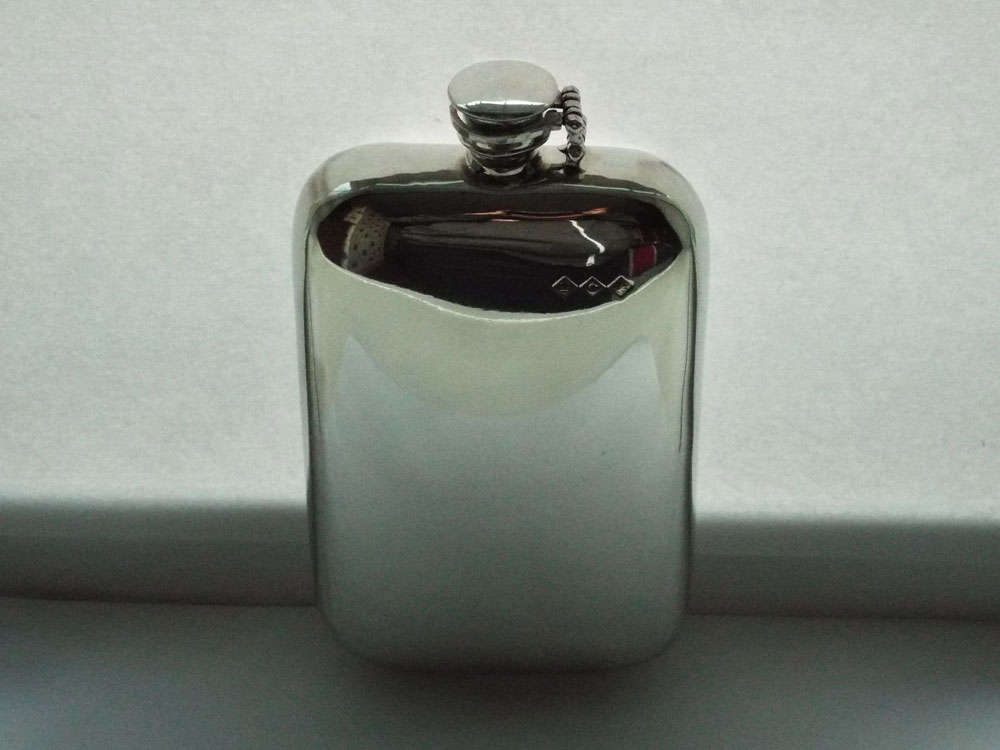 16oz Stamped Pewter Flask with Captive Top (F094) (image for) 16oz Stamped Pewter Flask with Captive Top (F094)